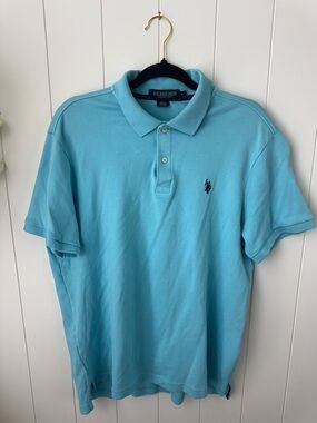 Men’s US Polo Assn Luxury Feel Light Blue Short Sleeve 100% Cotton Polo Size L